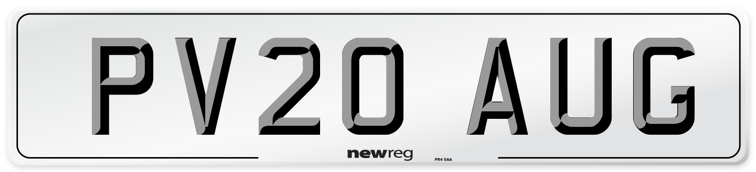 PV20 AUG Number Plate from New Reg